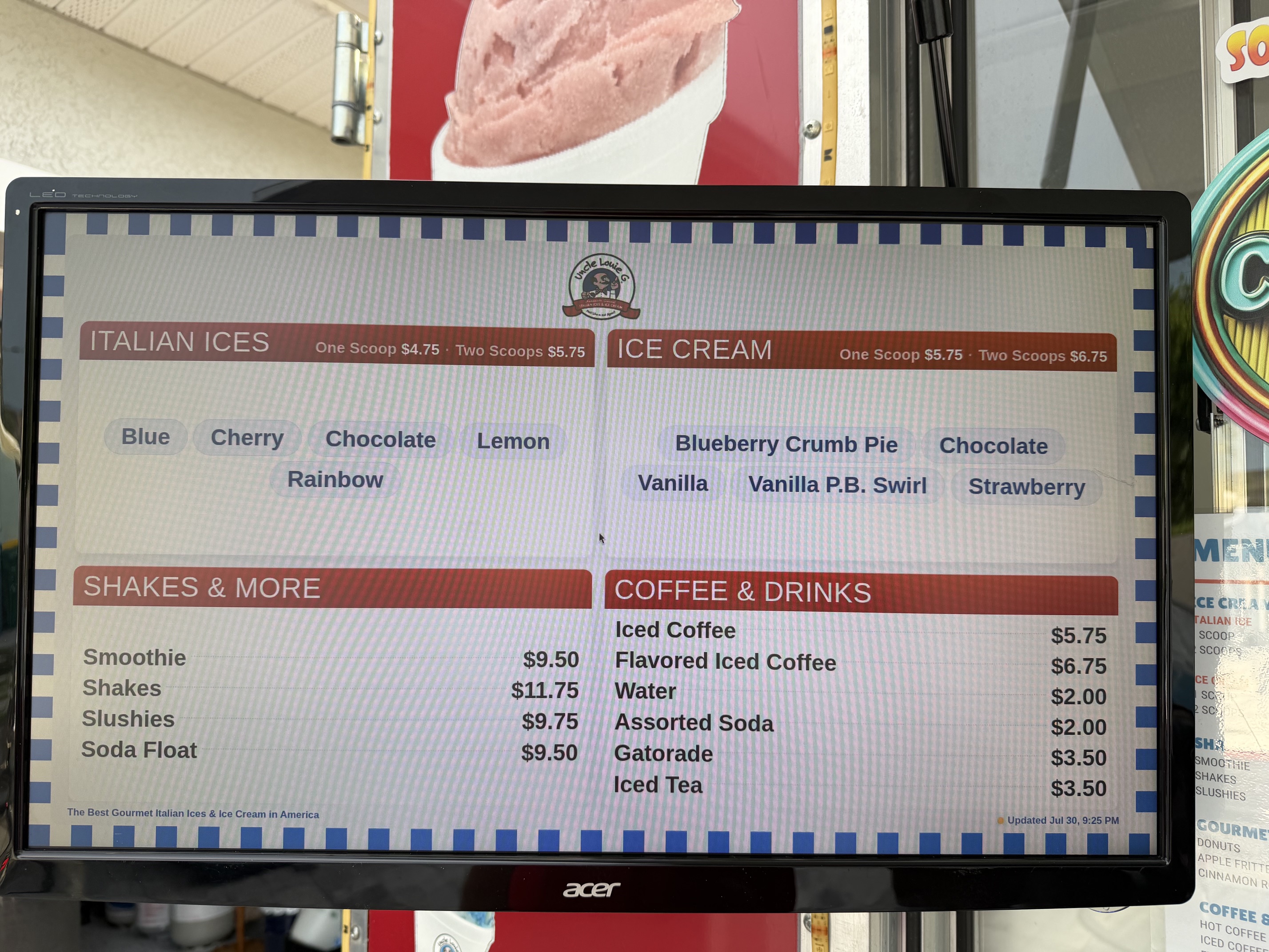 Uncle Louie G's finished digital menu board